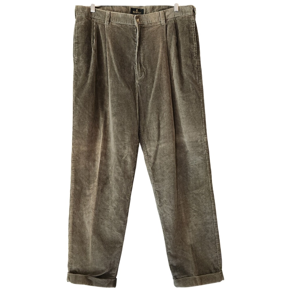 Y2K Bill Blass Mens Corduroy Pleated Pants Preppy 38x32 Wide Wale‎ FLAW
